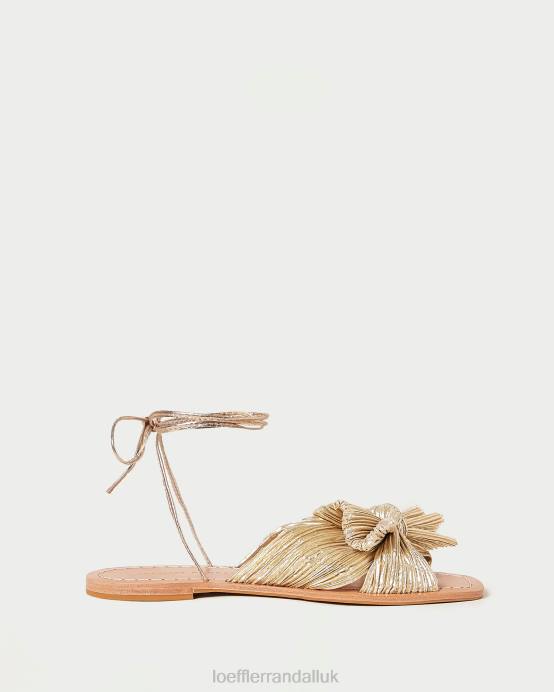 Shoes X82V103 Gold Women Loeffler Randall Peony Pleated Bow Slide