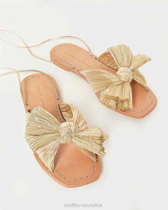 Shoes X82V103 Gold Women Loeffler Randall Peony Pleated Bow Slide